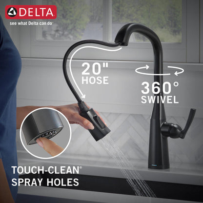 Delta 9176T-BL-DST Stryke 1-Handle Kitchen Faucet with Touch2O Technology and Pulldown Sprayer in Matte Black 