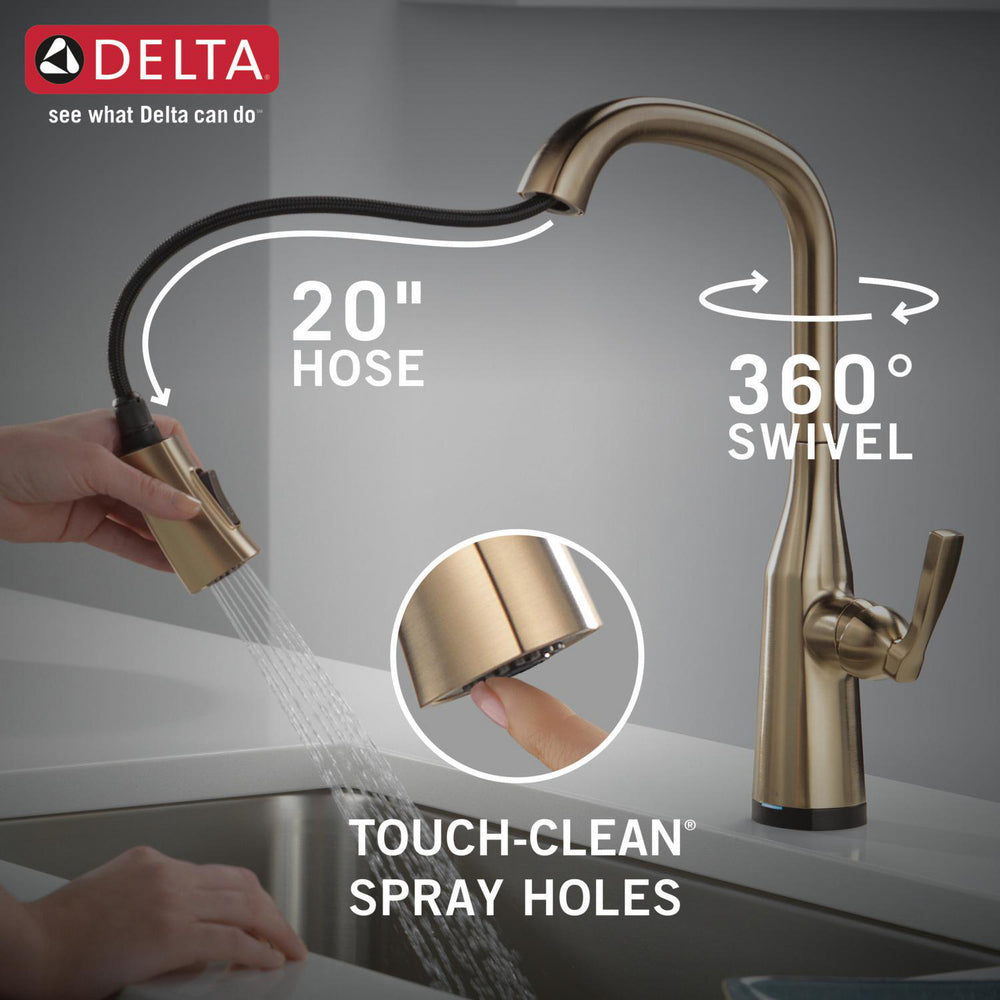 Delta 9176T-CZ-PR-DST Stryke 1-Handle Kitchen Faucet with Touch2O Technology and Pulldown Sprayer in Champagne Bronze 