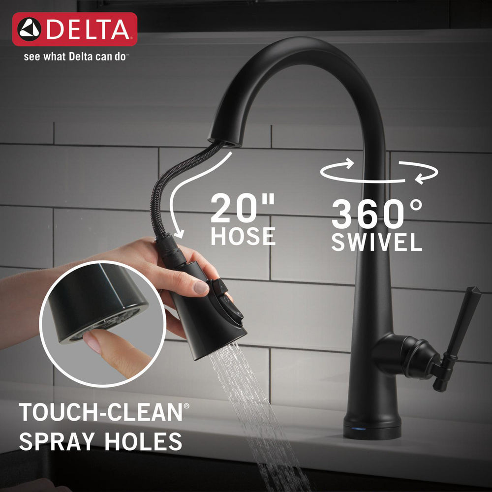 Delta 9182T-BL-DST Single Handle Pull Down Kitchen Faucet with Touch2O Technology & ShieldSpray Technology - Matte Black 