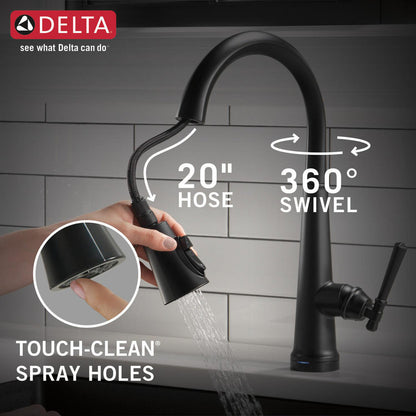 Delta 9182T-BL-DST Single Handle Pull Down Kitchen Faucet with Touch2O Technology & ShieldSpray Technology - Matte Black 