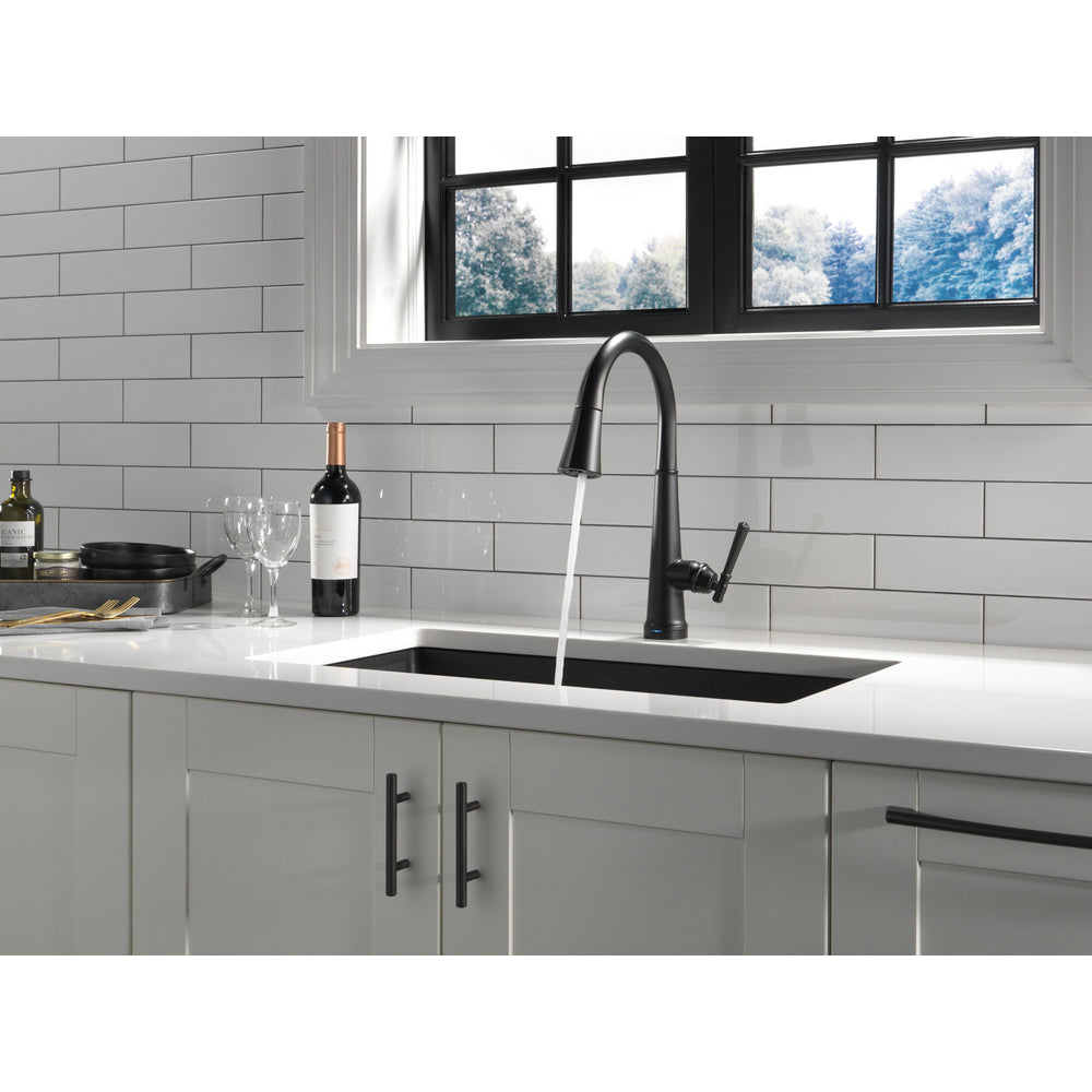 Delta 9182T-BL-DST Single Handle Pull Down Kitchen Faucet with Touch2O Technology & ShieldSpray Technology - Matte Black