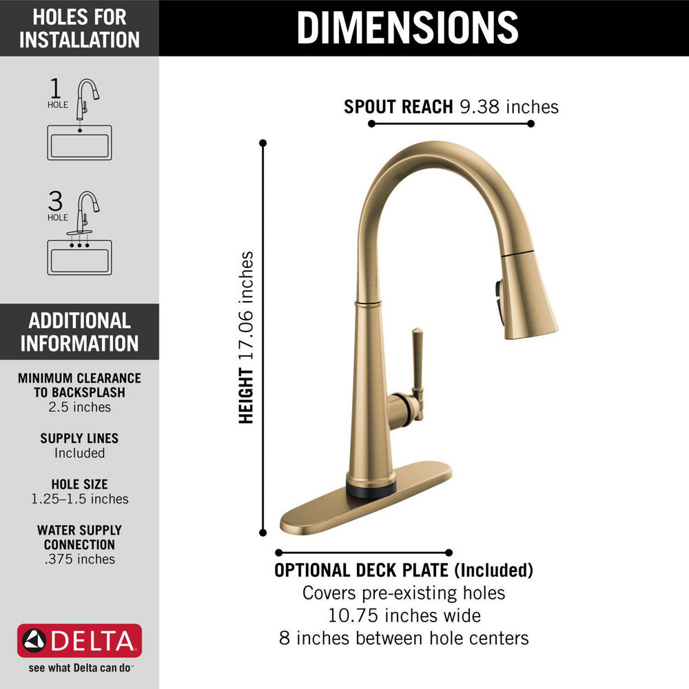 Delta 9182T-CZ-PR-DST Single Handle Pull Down Kitchen Faucet with Touch2O Technology & ShieldSpray Technology 