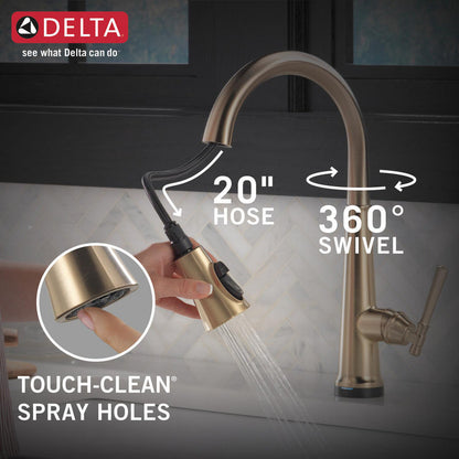 Delta 9182T-CZ-PR-DST Single Handle Pull Down Kitchen Faucet with Touch2O Technology & ShieldSpray Technology 