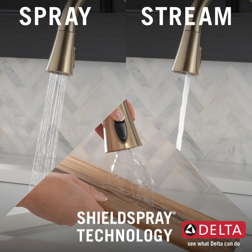 Delta 9182T-CZ-PR-DST Single Handle Pull Down Kitchen Faucet with Touch2O Technology & ShieldSpray Technology 