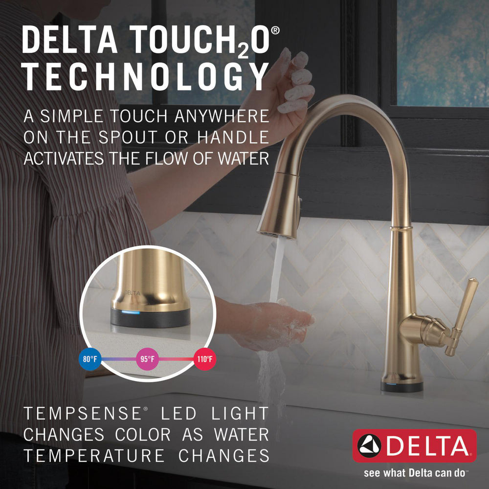 Delta 9182T-CZ-PR-DST Single Handle Pull Down Kitchen Faucet with Touch2O Technology & ShieldSpray Technology 