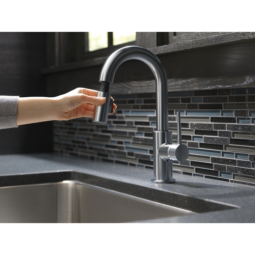 Delta 9959-AR-DST TRINSIC® 1-Handle Bar Faucet with Pull-Down Spray in Arctic Stainless 