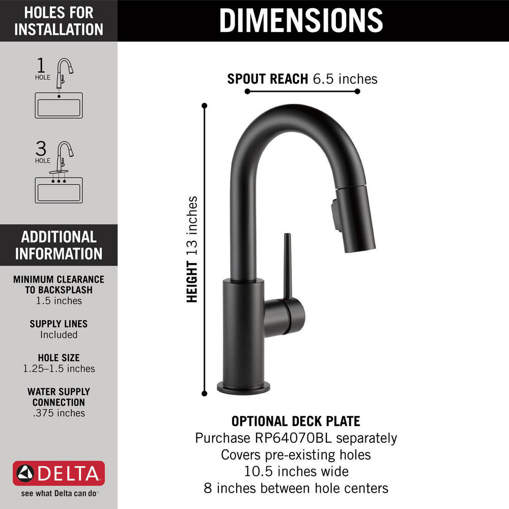 Delta 9959-BL-DST Trinsic® 1-Handle Bar Faucet with Pull-Down Sprayer, Matte Black 