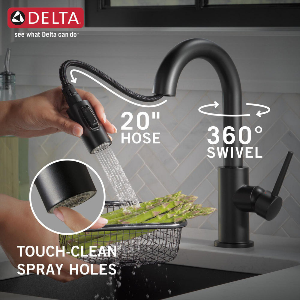 Delta 9959-BL-DST Trinsic® 1-Handle Bar Faucet with Pull-Down Sprayer, Matte Black 