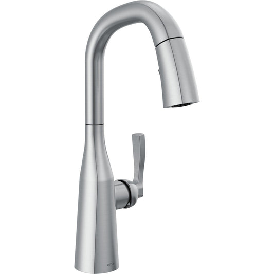 Delta 9976-AR-PR-DST Stryke Single Handle Bar Faucet with Pulldown Sprayer in Arctic Stainless Finish | Plumbers Center