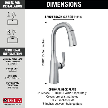 Delta 9976-AR-PR-DST Stryke Single Handle Bar Faucet with Pulldown Sprayer in Arctic Stainless Finish 