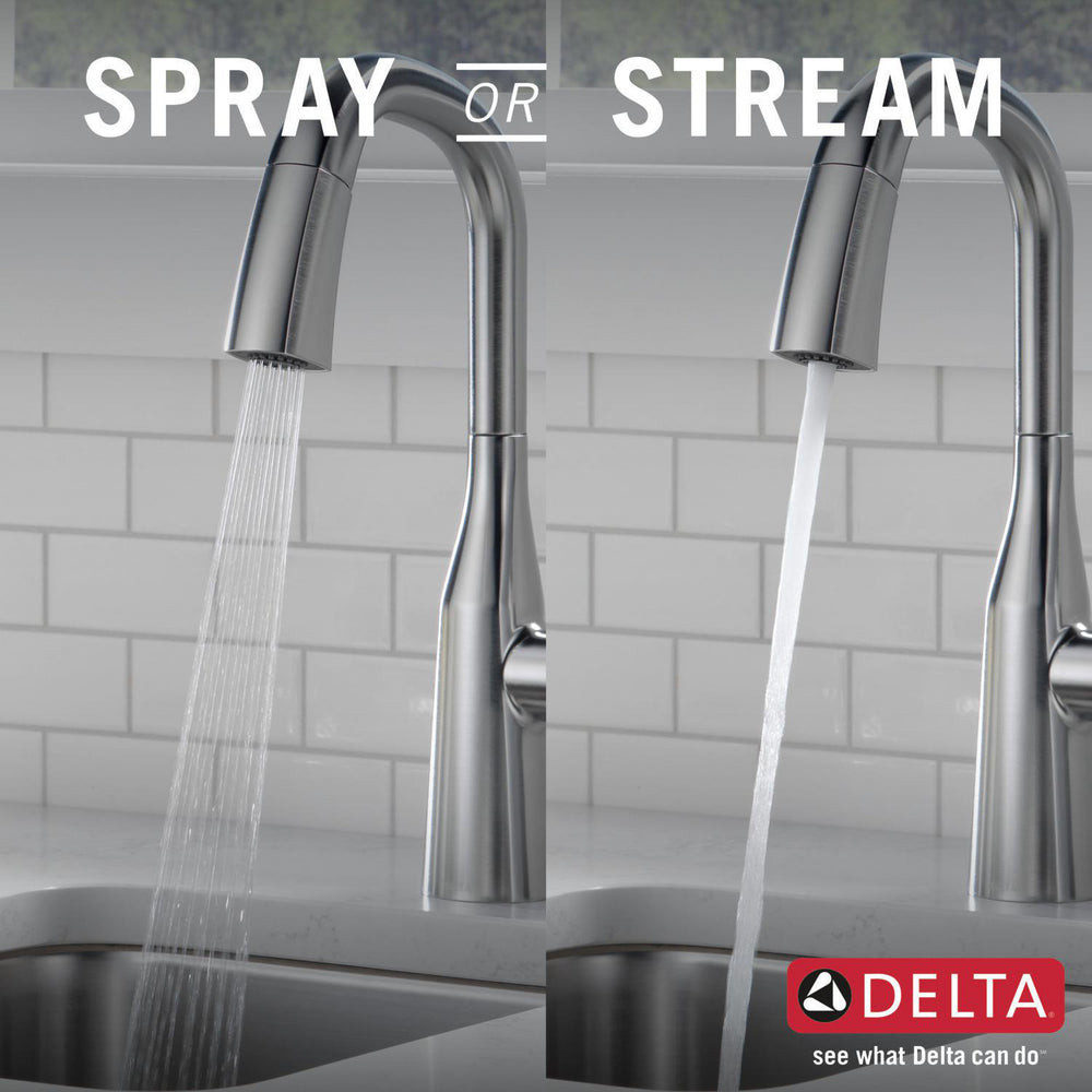 Delta 9976-AR-PR-DST Stryke Single Handle Bar Faucet with Pulldown Sprayer in Arctic Stainless Finish 