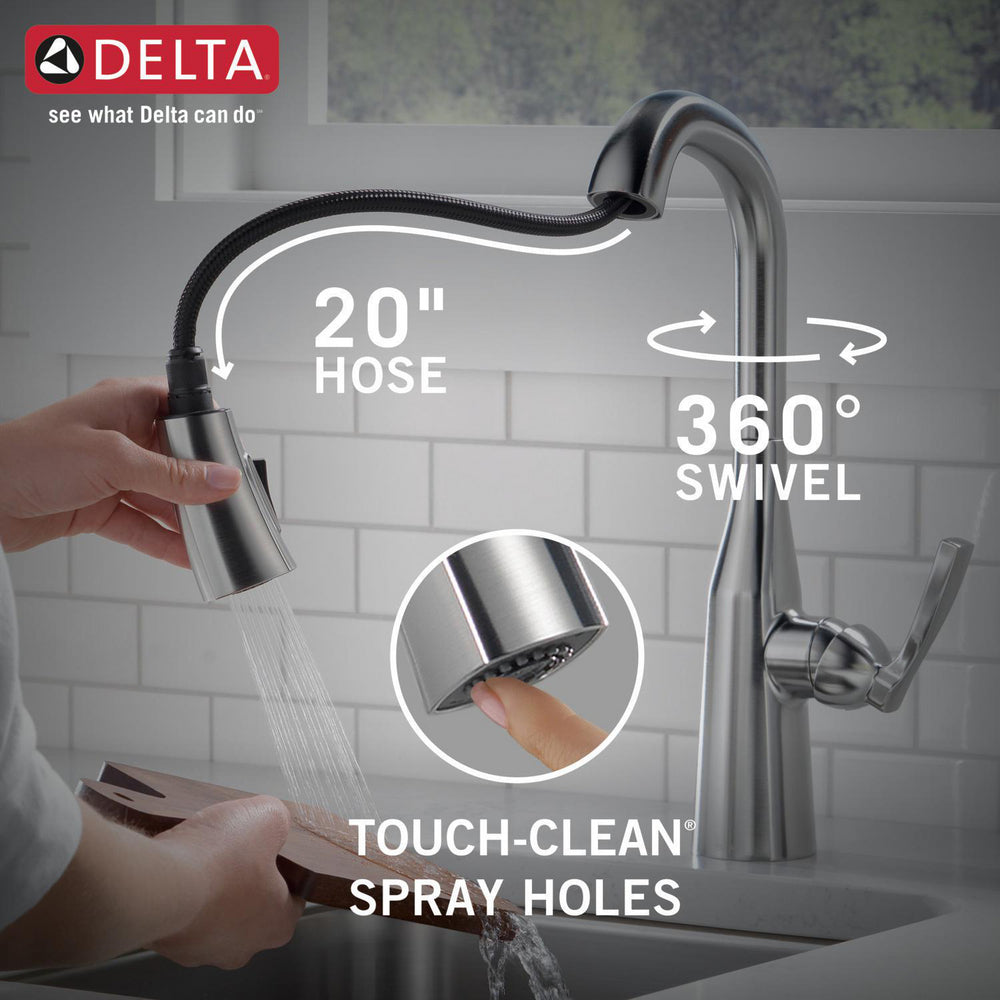 Delta 9976-AR-PR-DST Stryke Single Handle Bar Faucet with Pulldown Sprayer in Arctic Stainless Finish 