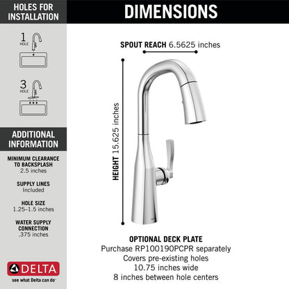 Delta 9976-PR-DST Stryke Single Handle Bar Faucet with Pulldown Sprayer in Chrome 