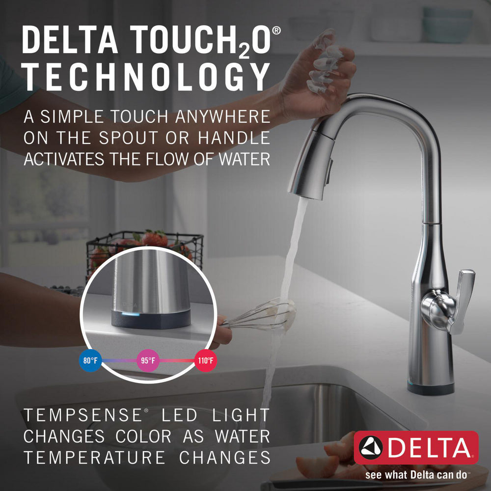 Delta 9976T-AR-PR-DST 1-Handle Bar/Prep Faucet with Touch 2O Technology and Pulldown Sprayer in Arctic Stainless Finish 