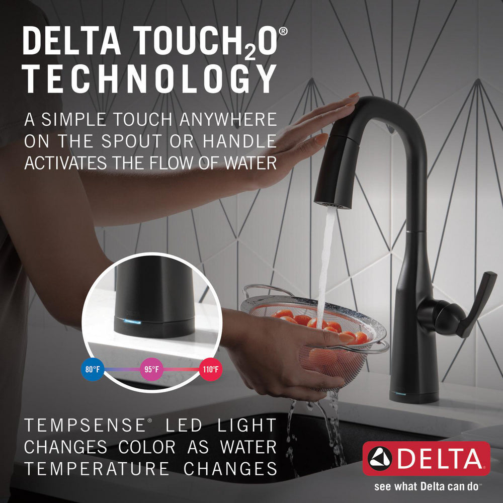 Delta 9976T-BL-DST 1-Handle Bar/Prep Faucet with Touch 2O Technology and Pulldown Sprayer in Matte Black