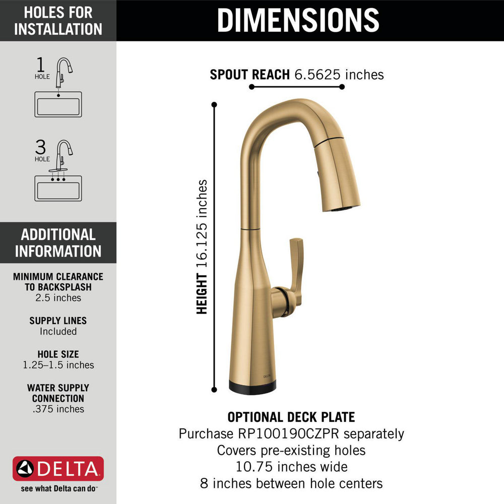 Delta 9976T-CZ-PR-DST Single Handle Bar/Prep Faucet with Touch 2O Technology and Pulldown Sprayer in Champagne Bronze 