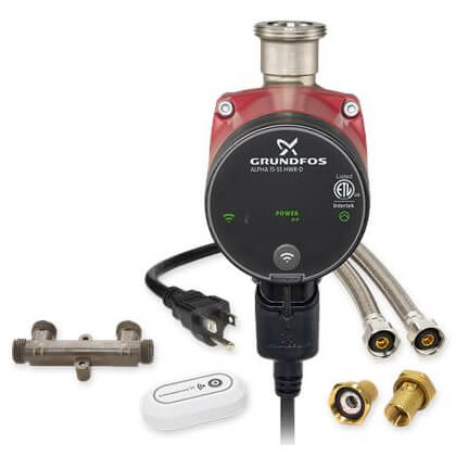 Grundfos 99793173 - ALPHA 15-55 HWR-D Wireless Variable Speed Stainless Steel Circulator Pump 115V with Line Cord, 115 Volts, 150 PSI, 60 Hertz (Union End Connection) | Plumbers Center