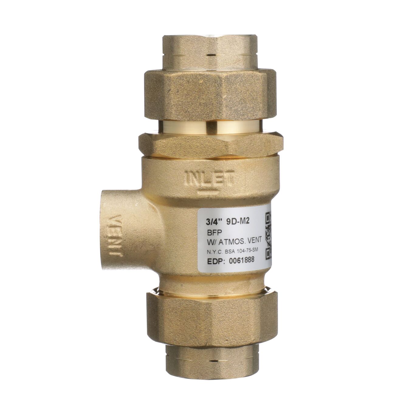 Watts 9D M2-CAN-34 3/4 In Bronze Dual Check Valve Backflow Preventer with Intermediate Atmospheric Vent, Female Union Inlet and Outlet Connections 