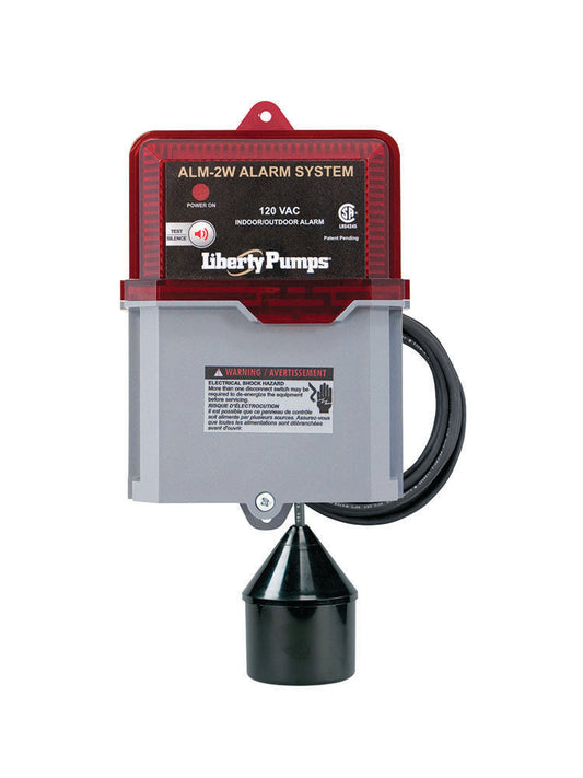 Liberty Pumps ALM-2W - 115V Indoor/Outdoor Float Activated High Liquid Level Alarm with 20' Cord, Includes Float Horn & Beacon light, Auxiliary contacts, Weatherproof | Plumbers Center