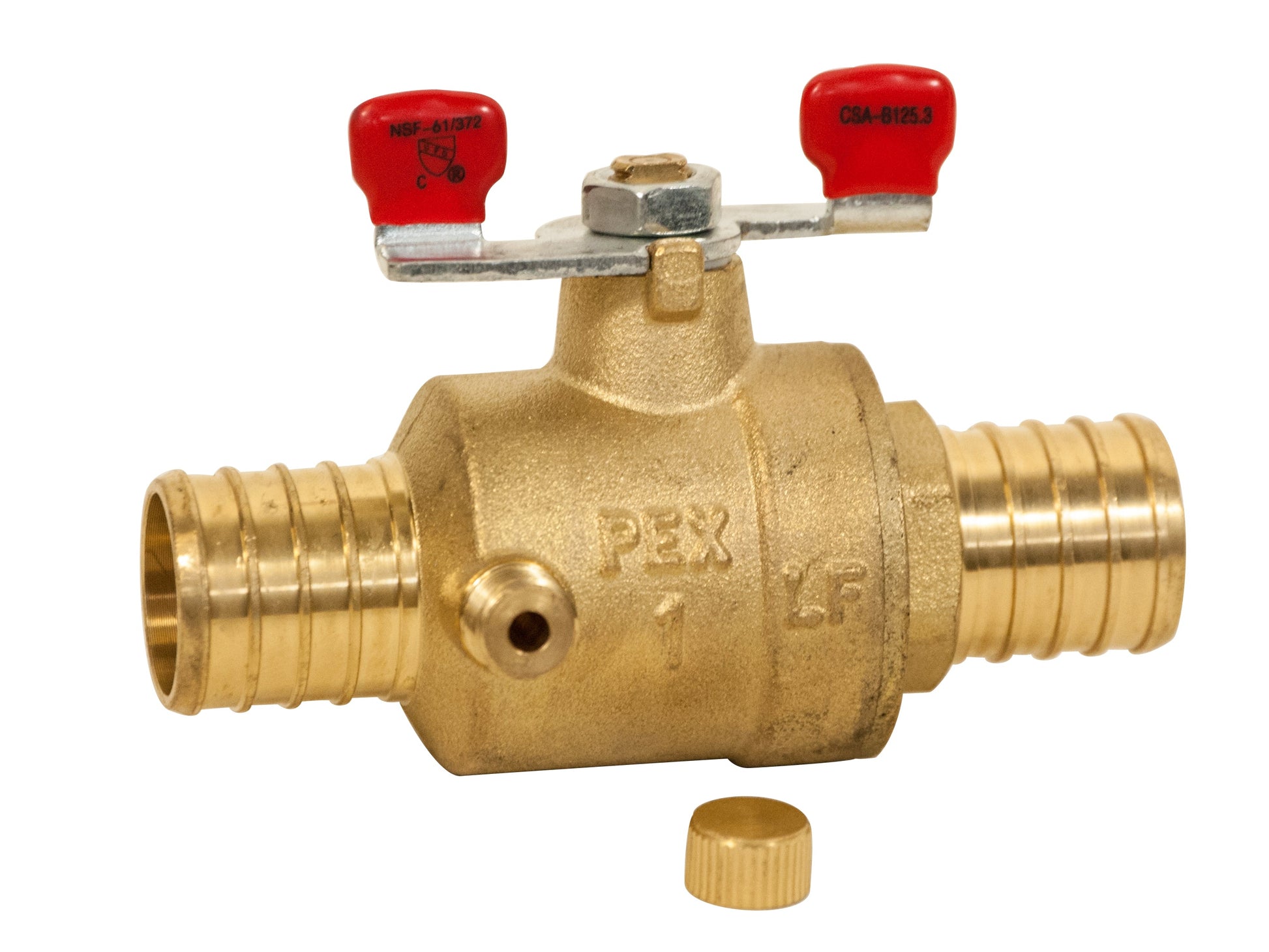 Ma-Stewart B-1D-PEX-1/2" PEX Brass MAS Reduced Port Ball Valve with Drain, 013-52129 | Plumbers Center