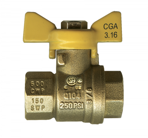 Fairview BVT2103-C 3/8" FNPT Forged Brass Gas Ball Valve, 600 WOG,FULL PORT,CGA 3.16, T-HANDLE.