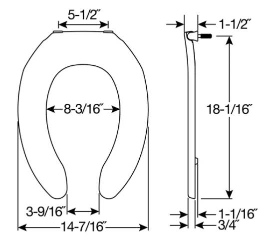 Bemis 1055TK 000 White Commercial Application Elongated Open Front Plastic Toilet Seat Less Cover 