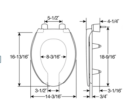 Bemis 3L2150T 000 Medic-Aid Elongated Plastic 3" Lift Raised Open Front Toilet Seat with Cover in White 