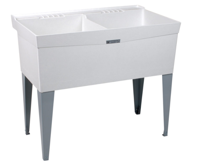 Mustee 26F 40" Durastone Floor Mounted Double Laundry Sink in White 