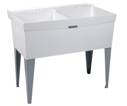 Mustee 26F 40" Durastone Floor Mounted Double Laundry Sink in White 