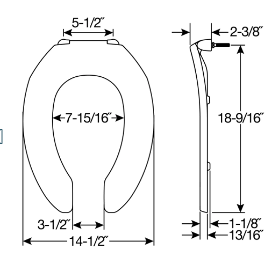 Bemis 1955CT 000 Commercial Heavy Duty Elongated Plastic Toilet Seat with STA-TITE Commercial Fastening System and Never Loosens, White 