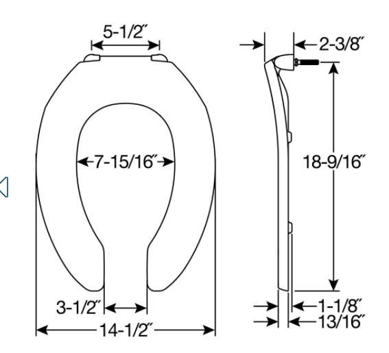 Bemis 1955CT 006 Bone Elongated Open Front Plastic Toilet Seat and with STA-TITE® Commercial Fastening System™ Never Loosens 