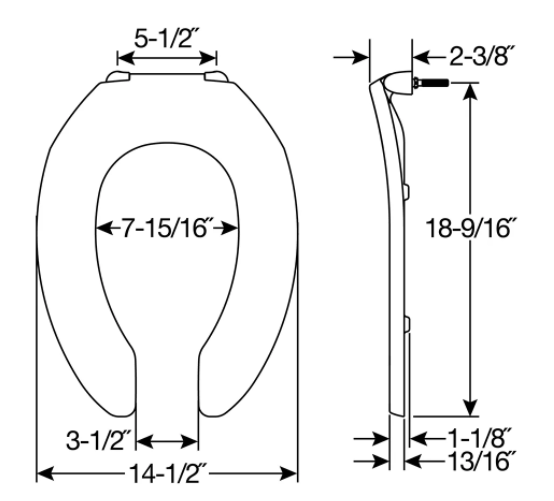 Bemis 1955CT 020 Commercial Elongated Open Front Plastic Toilet Seat Less Cover with STA-TITE Commercial Fastening System Never Loosens in White 