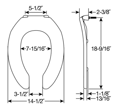 Bemis 1955CT 020 Commercial Elongated Open Front Plastic Toilet Seat Less Cover with STA-TITE Commercial Fastening System Never Loosens in White 