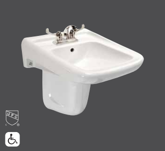 Contrac 4640CHZ CLAYTON Wall Mount Bathroom Sink with Shroud, 4" Centerset, Rear Overflow, ADA Compliant, White 