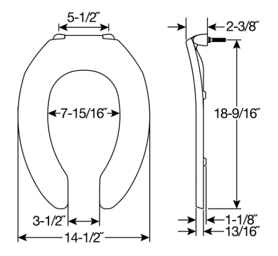 Bemis 1955CT 047 Black Elongated Open Front Plastic Toilet Seat Less Cover with STA-TITE Commercial Fastening System Never Loosens | Plumbers Center