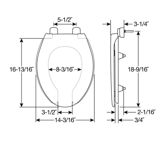 Bemis 2L2150T 000 White Medic-Aid 2" Lift Elongated Open Front Plastic Toilet Seat, Never Loosens with Extra Stability 