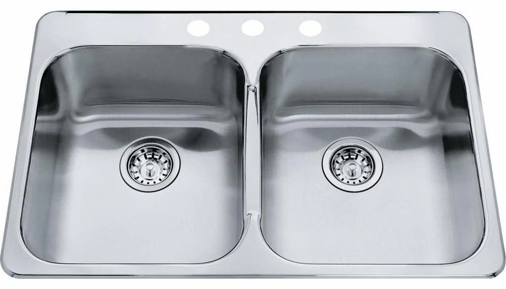 Kindred QDL2031-7-3 3 Holes Drop-In Double Bowl Kitchen Sink, Stainless Steel