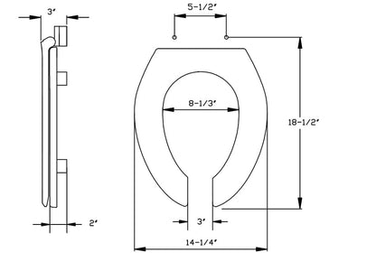 Centoco HL820STS-001 Commercial Heavy Duty Elongated Open Front ADA Compliant 2" Medical Assistance Raised Toilet Seat in White 