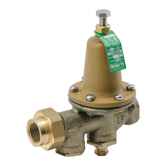 Watts 0009278 - LF25AUB-G-Z3-3/4" - Water Pressure Reducing Valve with 3/4" NPT Female Union x 3/4" NPT Female, Polymer Seat, Gauge Tapping, Adjustable Pressure Range 25-75 PSI (Lead Free) 