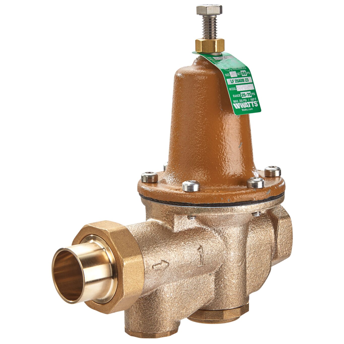 Watts 0009282 - LF25AUB-S-Z3-3/4" - Water Pressure Reducing Valve with 3/4" Solder x 3/4" NPT Female Ends, Polymer Seat, Adjustable Pressure Range 25-75 PSI (Lead Free) 