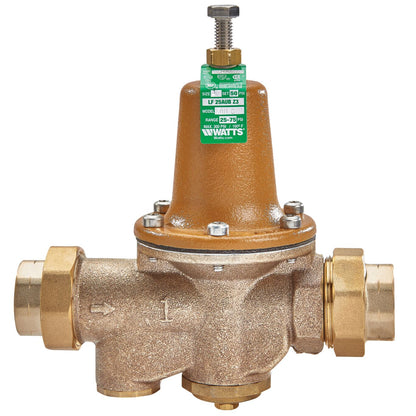 Watts 0009225 - 1/2" LF25AUB-DU-G-Z3 Lead Free Water Pressure Reducing Valve with Gauge Tapping and Double Union Threaded Female Connections, Adjustable Pressure Range 25-75 PSI 