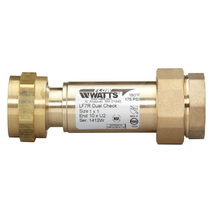 Watts 0072214 LF7R10-U2 1" X 1" Brass Lead Free Residential Dual Check Valve with Female Meter Thread Inlet x Union Female NPT Outlet 