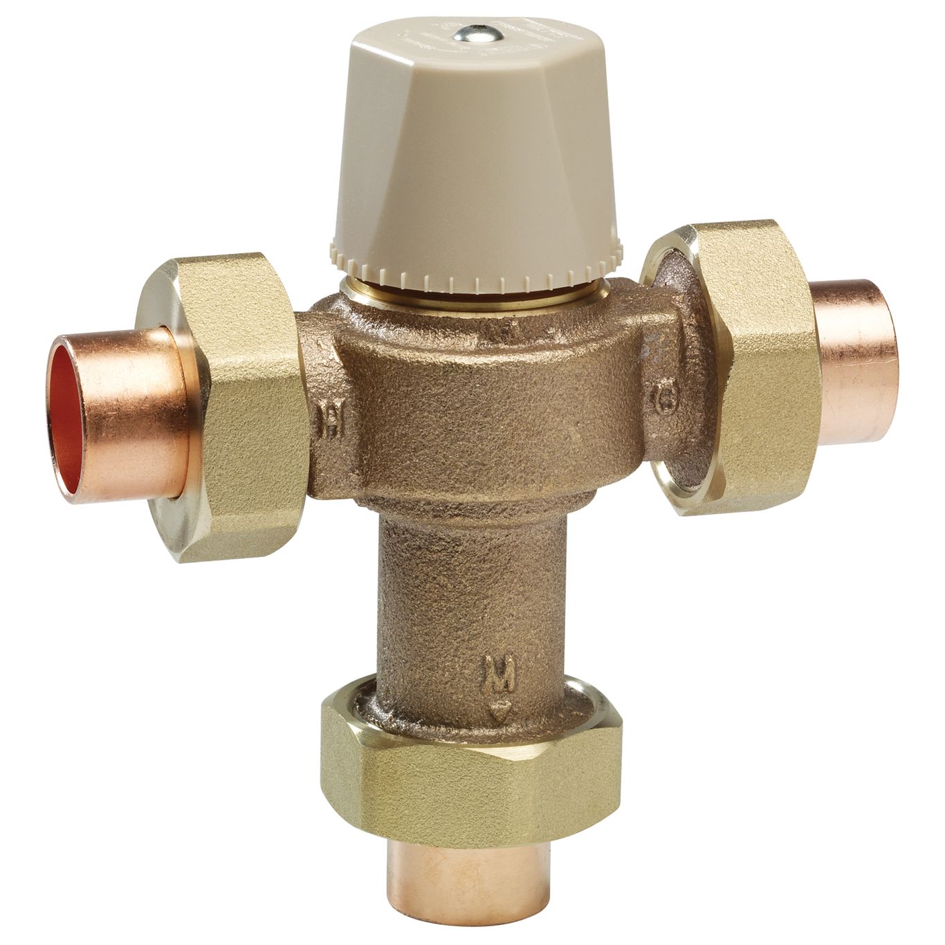 Watts 0559121 LFMMVM1-US 1" Lead Free Thermostatic Mixing Valve with Solder Union End Connections, Adjustable Temperature Range 80-120 F 