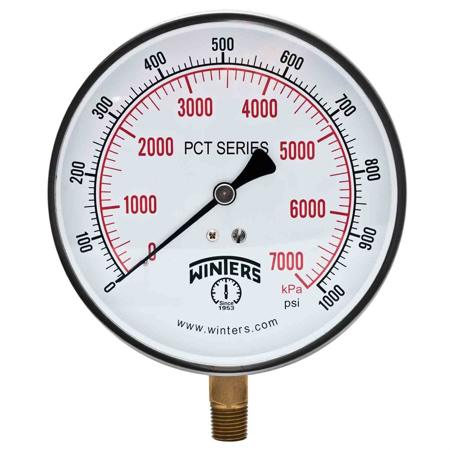 Winters PCT293 Contractor Pressure Gauge 4.5" 0-1000 PSI / KPA 1/4" BTM 