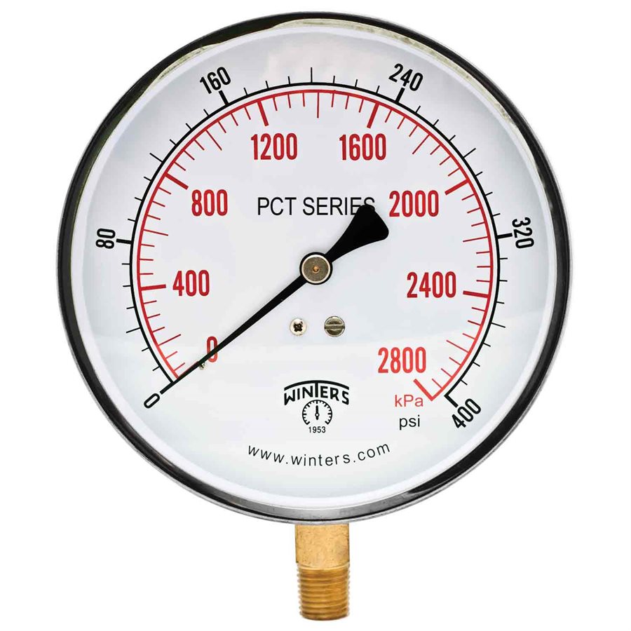 Winters PCT327 Contractor Pressure Gauge 4.5'' Dial 0-400 PSI/KPA 1/4'' NPT Bottom Mount 