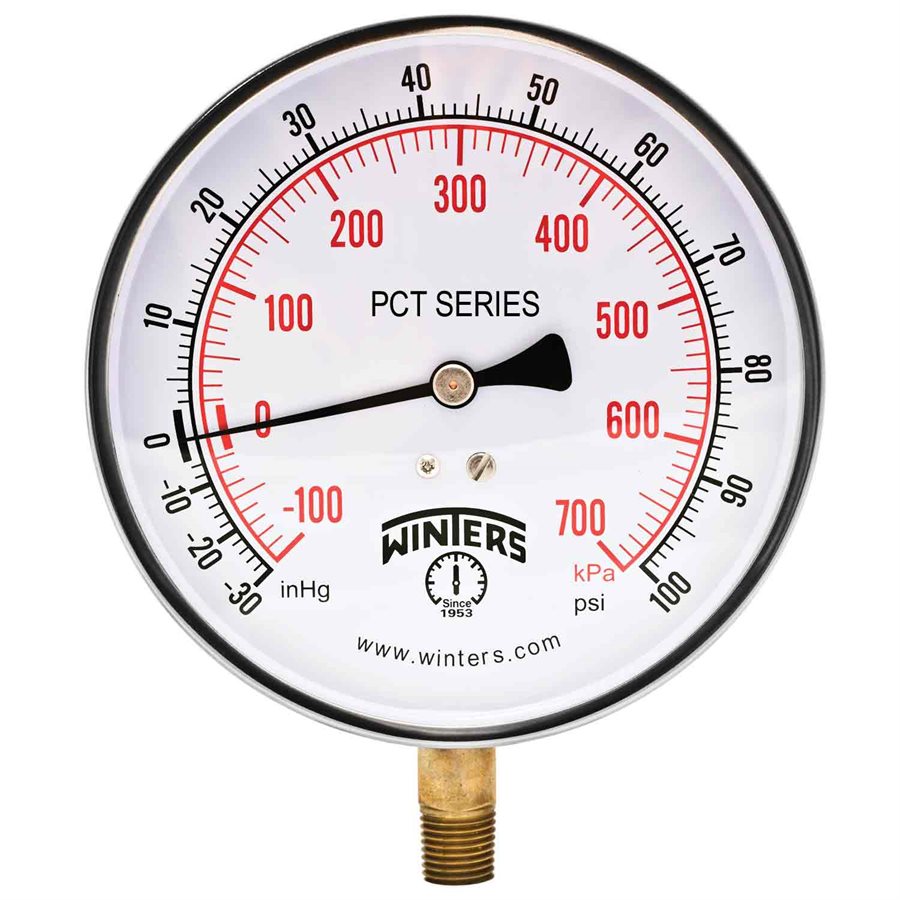 Winters PCT328 Contractor Pressure Gauge 4.5" Dial 30-0-100PSI/KPA 1/4" NPT BM 