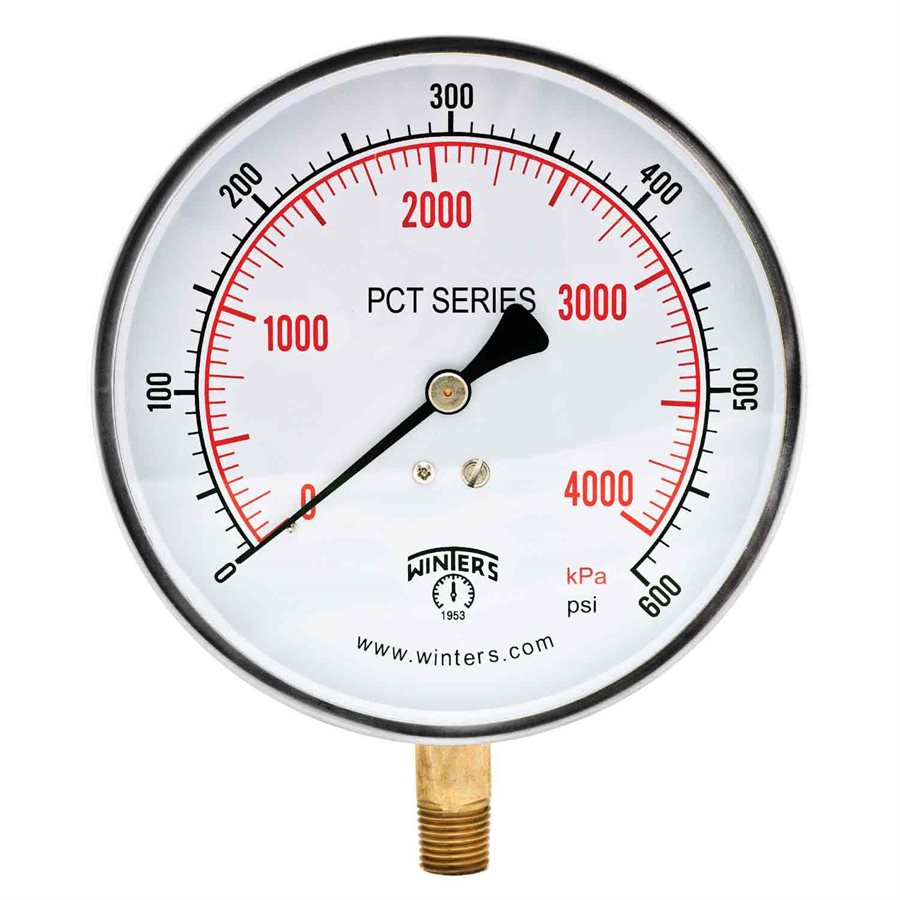 Winters PCT331 Contractor Pressure Gauge 4.5" Dial 0-600 PSI/KPA 1/4" Bottom Mount 