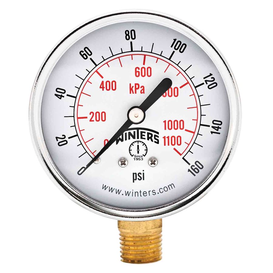 Winters PEM215 Economy Pressure Gauge 2.5" Dial 0-160 PSI/KPA 1/4" NPT Bottom Mount 