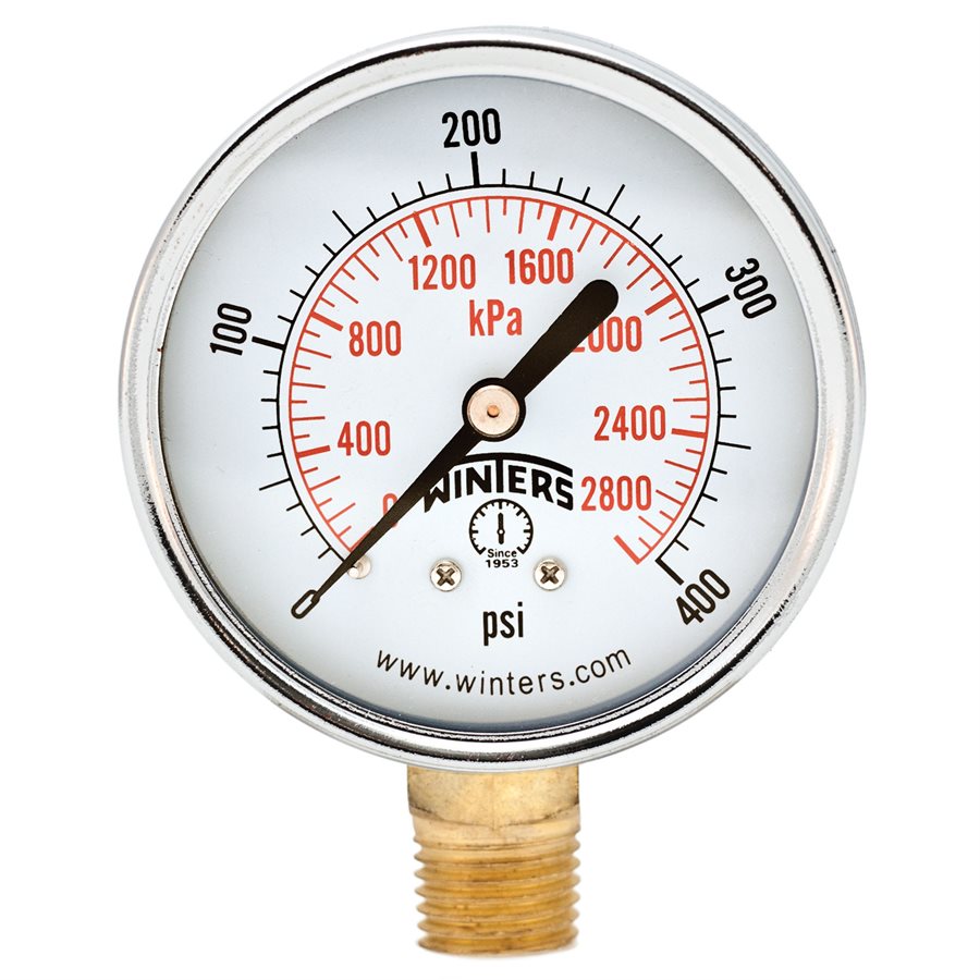 Winters PEM219 Economy Pressure Gauge 2.5" Dial 0-400 PSI/KPA 1/4" NPT Bottom Mount 