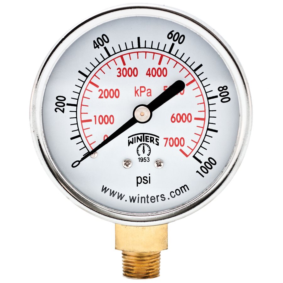 Winters PEM290 Economy Pressure Gauge 2.5" Dial 0-1000 PSI/KPA 1/4" NPT Bottom Mount 